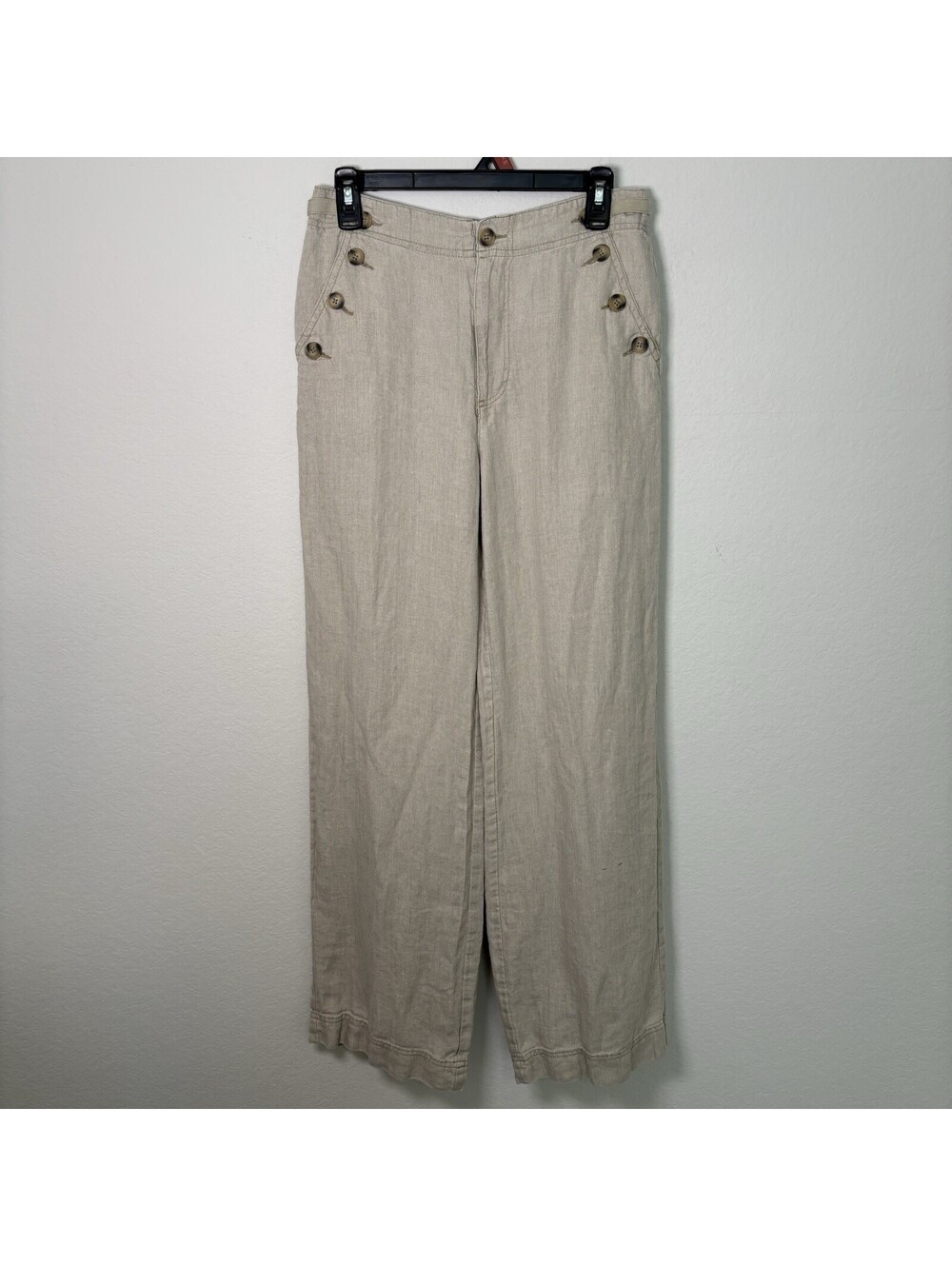 Sundance Womens Oakley Easy Pants 100% Linen Wide Leg Size 4 Beige Tan Coastal
